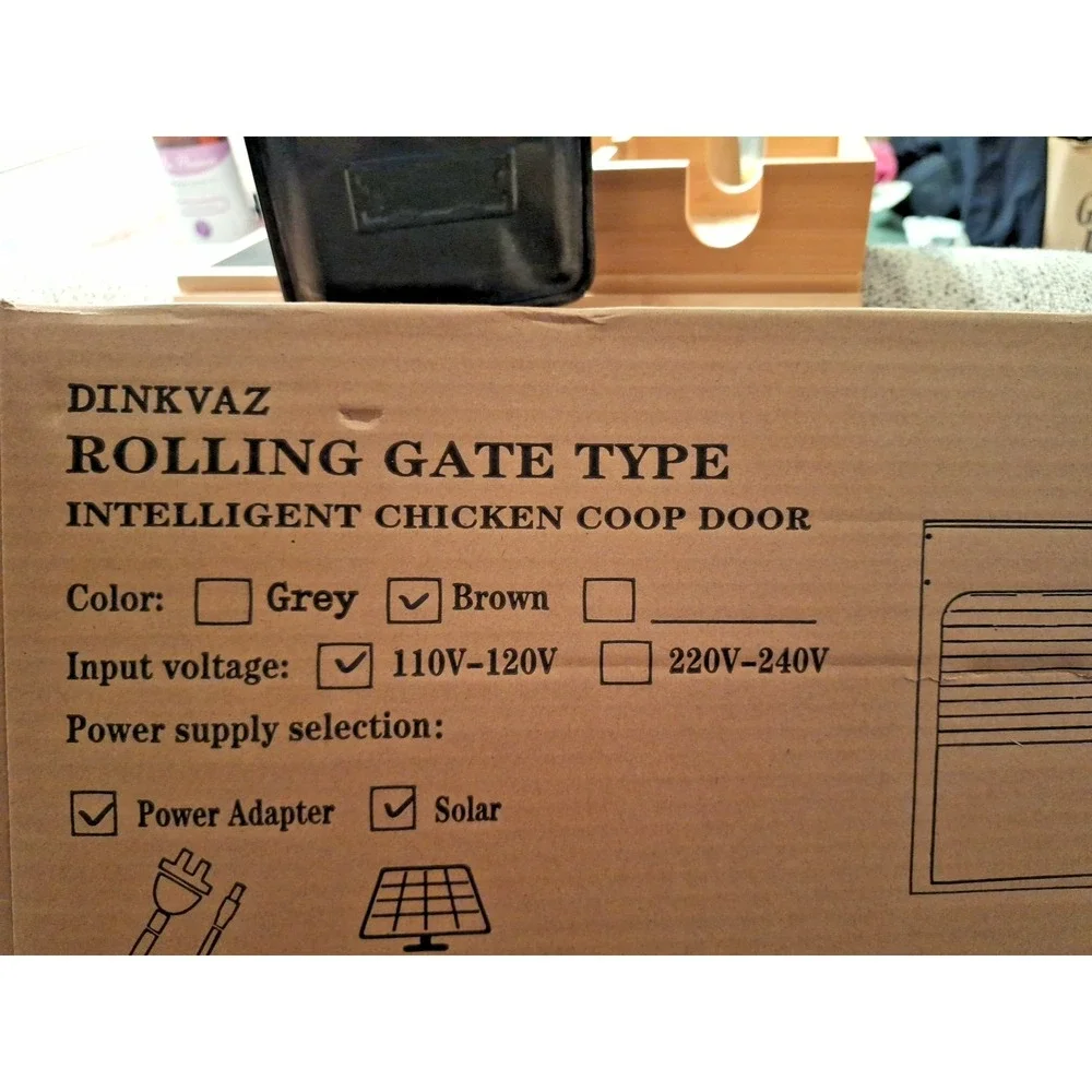 Dinkvaz Brown Rolling Gate Type Intelligent Chicken Coop Door 120V Grid & Solar‎